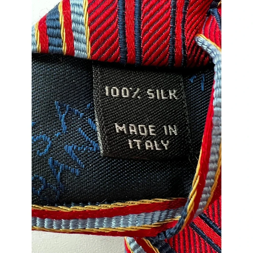 Jos. A. Bank Red Blue Silver Striped 100% Silk Tie Made in Italy L:60